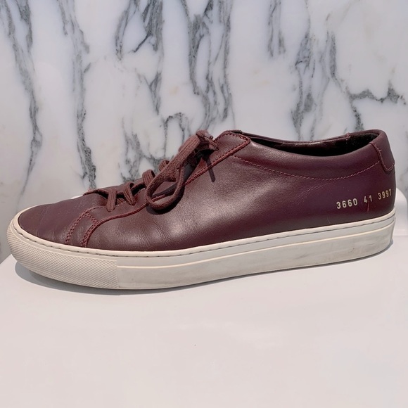 Common Project Burgundy Leather Lowtop Sneakers - Picture 2 of 8